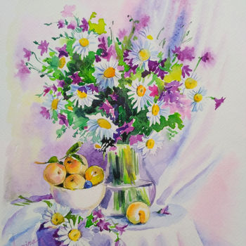 Painting titled "Wildflowers in a va…" by Olga Larina, Original Artwork, Watercolor