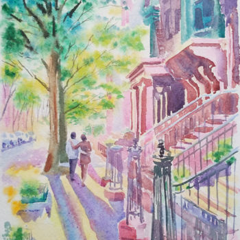 Картина под названием "Evening Brooklyn" - Olga Larina, Подлинное произведение искусства, Акварель