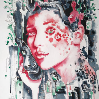 「Urban jungle」というタイトルの絵画 Olga Larinaによって, オリジナルのアートワーク, 水彩画