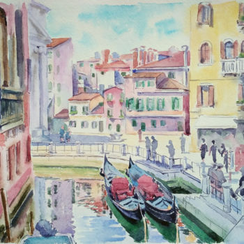 Картина под названием "Canal of Venice" - Olga Larina, Подлинное произведение искусства, Акварель