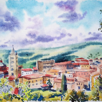 "Tuscany landscape" başlıklı Tablo Olga Larina tarafından, Orijinal sanat, Suluboya