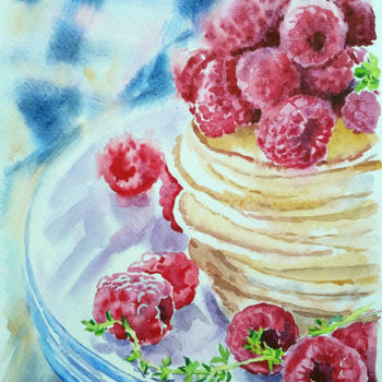 Malerei mit dem Titel "Favorite breakfast" von Olga Larina, Original-Kunstwerk, Aquarell