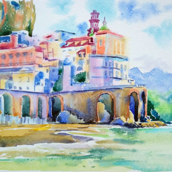 Картина под названием "Amalfi coast" - Olga Larina, Подлинное произведение искусства, Акварель
