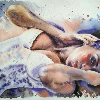 Картина под названием "Sensual girl" - Olga Larina, Подлинное произведение искусства, Акварель