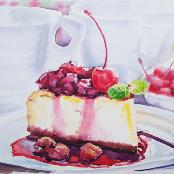"Cherry cheesecake" başlıklı Tablo Olga Larina tarafından, Orijinal sanat, Suluboya