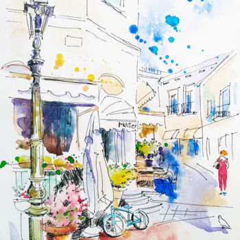 Schilderij getiteld "Italian Riviera" door Olga Larina, Origineel Kunstwerk, Aquarel