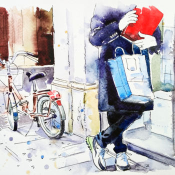 Painting titled "Customer" by Olga Larina, Original Artwork, Watercolor