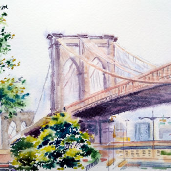 Painting titled "Brooklyn bridge. Ne…" by Olga Larina, Original Artwork, Watercolor