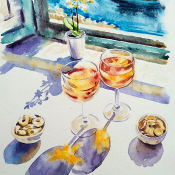 Картина под названием "Sun in a glass" - Olga Larina, Подлинное произведение искусства, Акварель