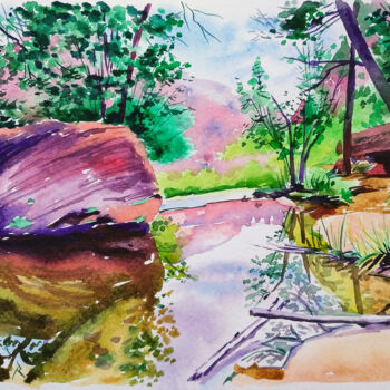Картина под названием "Zion National Park" - Olga Larina, Подлинное произведение искусства, Акварель