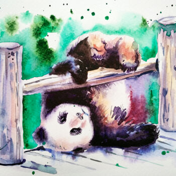 Painting titled "Cute panda" by Olga Larina, Original Artwork, Watercolor