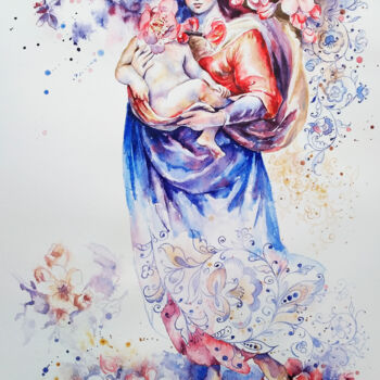 Pintura intitulada "Mother" por Olga Larina, Obras de arte originais, Aquarela