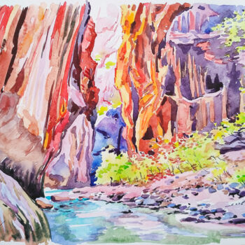Peinture intitulée "Arizona nature" par Olga Larina, Œuvre d'art originale, Aquarelle