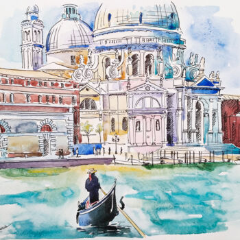 Painting titled "Venice. Grand canal." by Olga Larina, Original Artwork, Watercolor