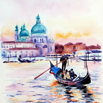 Peinture intitulée "Evening in Venice" par Olga Larina, Œuvre d'art originale, Aquarelle