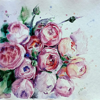 Schilderij getiteld "Pink bouquet" door Olga Larina, Origineel Kunstwerk, Aquarel