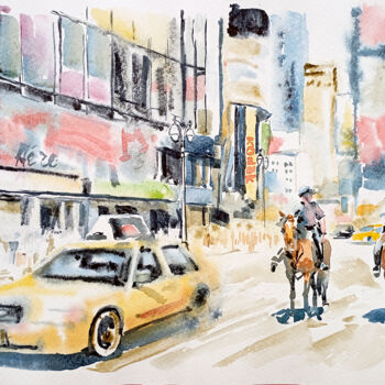 「New York City stree…」というタイトルの絵画 Olga Larinaによって, オリジナルのアートワーク, 水彩画