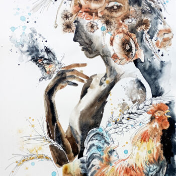 ""Through the Smoke"" başlıklı Tablo Olga Larina tarafından, Orijinal sanat, Suluboya