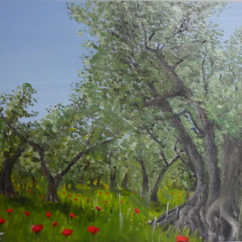 Painting titled "Printemps des olivi…" by Pierre Laroche, Original Artwork, Oil Mounted on Cardboard