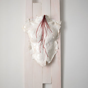 Sculpture titled "Torse veinal" by Benjamin Larroche, Original Artwork, Wood Mounted on Wood Panel