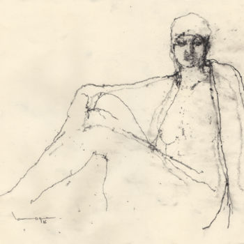 Σχέδιο με τίτλο "Nude - Leslie" από Guillaume Larroque, Αυθεντικά έργα τέχνης, Κάρβουνο