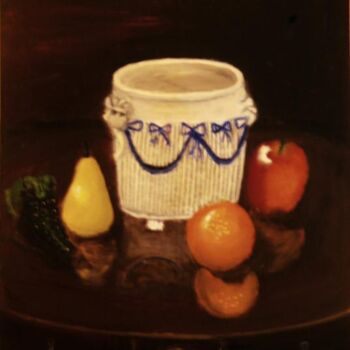 Painting titled "Four Fake Fruits An…" by Larry Mintz, Original Artwork, Oil