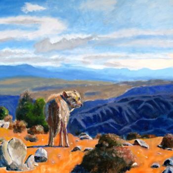Schilderij getiteld "Desert Coyote" door Herscovitch Larry, Origineel Kunstwerk, Olie