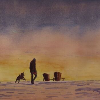 Ζωγραφική με τίτλο "Frozen Misty Morning" από Herscovitch Larry, Αυθεντικά έργα τέχνης, Ακουαρέλα