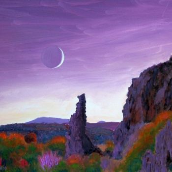 Painting titled "Mono Lake Moon" by Herscovitch Larry, Original Artwork, Oil