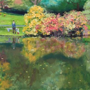Pittura intitolato "Autumn Pond" da Herscovitch Larry, Opera d'arte originale, Olio