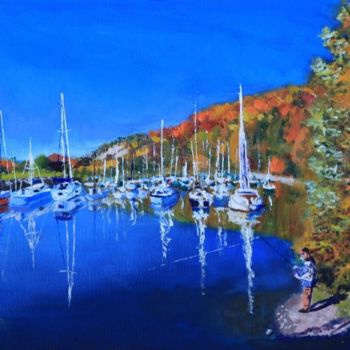 Painting titled "Autumn Boats" by Herscovitch Larry, Original Artwork, Oil