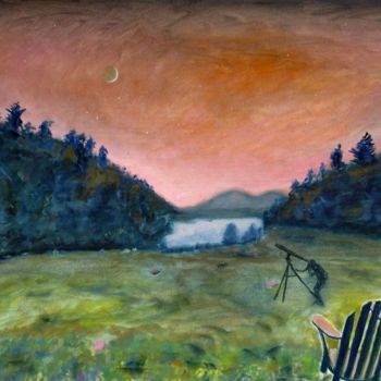 Painting titled "Jordon Pond Twilight" by Herscovitch Larry, Original Artwork, Oil