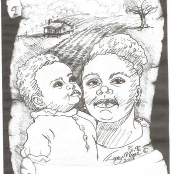 Σχέδιο με τίτλο "Mother and Child" από Mississippi Artist Larry Moore, Αυθεντικά έργα τέχνης