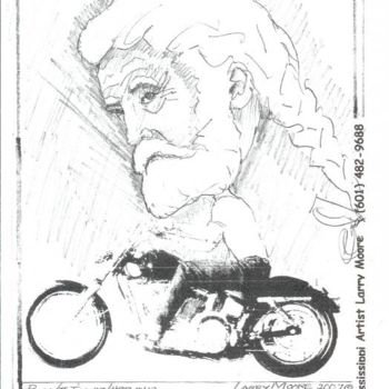 Drawing titled "Motorcycle Dad" by Mississippi Artist Larry Moore, Original Artwork