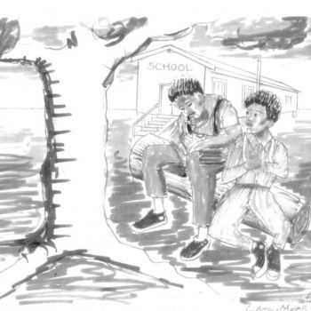 Drawing titled "September in School" by Mississippi Artist Larry Moore, Original Artwork