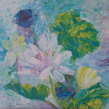 Painting titled "Lotus aux couleurs…" by K. Bizou, Original Artwork, Oil