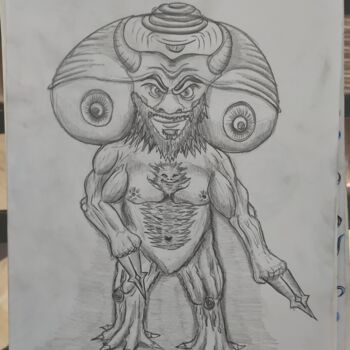 图画 标题为“Demon standing” 由Lartnestpasdemain, 原创艺术品, 铅笔