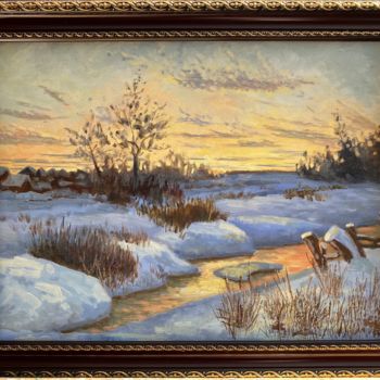 Peinture intitulée "Зимний вечер" par Lartsandra, Œuvre d'art originale, Huile Monté sur Carton