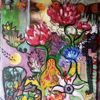 Картина под названием "Fleurs sauvages" - Celine Broussard, Подлинное произведение искусства, Акрил