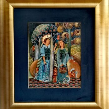 Schilderij getiteld "CAT ANGEL" door Larysa Czagan, Origineel Kunstwerk, Olie Gemonteerd op Frame voor houten brancard