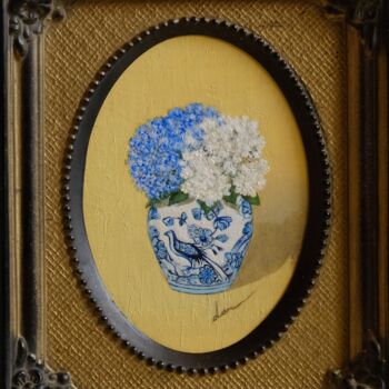 Картина под названием "Цветы в фарфоровой…" - Larysa Stepaniuk, Подлинное произведение искусства, Масло