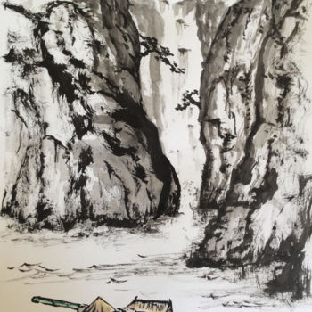 Peinture intitulée "sumi "long way"" par Lan Xiao Long-Freddy Laschon, Œuvre d'art originale