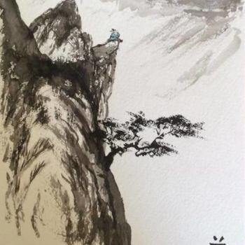 Peinture intitulée "sumi "read in peace"" par Lan Xiao Long-Freddy Laschon, Œuvre d'art originale