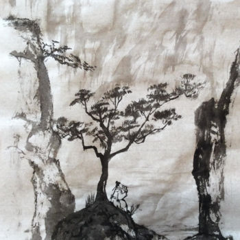 Peinture intitulée "sumi"poetry reading"" par Lan Xiao Long-Freddy Laschon, Œuvre d'art originale