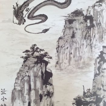 Peinture intitulée "Sumi-e "waiting the…" par Lan Xiao Long-Freddy Laschon, Œuvre d'art originale