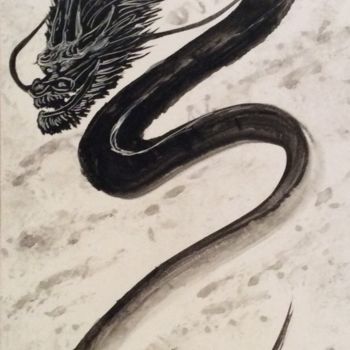 Peinture intitulée "Sumi e « Dragon ...…" par Lan Xiao Long-Freddy Laschon, Œuvre d'art originale