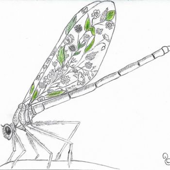 Drawing titled "Dragonfly" by La Souris, Original Artwork, Ballpoint pen