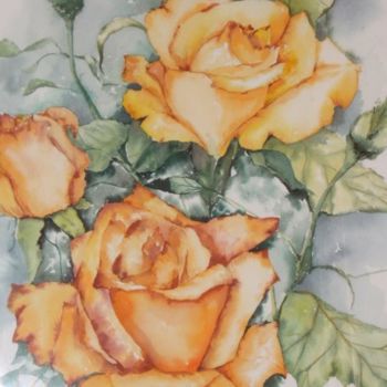 Painting titled "les roses" by Alain Lasserre, Original Artwork, Watercolor