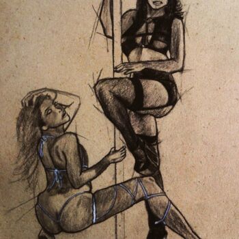 Dibujo titulada "Strippers" por Laszlo Juhasz, Obra de arte original, Carbón