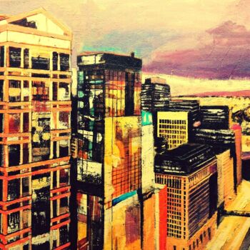 Painting titled "City lights" by Laszlo Juhasz, Original Artwork, Acrylic